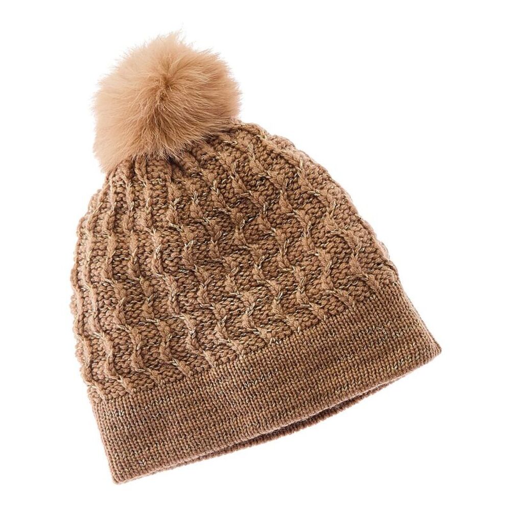 Forte Cashmere Lurex Textured Wool & Cashmere-Blend Hat, Brown